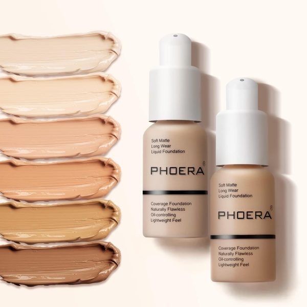 2 Stück PHOERA Foundation, Full Coverage Foundation, Concealer Flüssige Foundation Full Coverage Flawless Cream Glatte, langanhaltende Neu 30ml 24HR Matte Oil Control Concealer Make up (2 Stück 102) 2