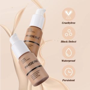 2 Stück PHOERA Foundation, Full Coverage Foundation, Concealer Flüssige Foundation Full Coverage Flawless Cream Glatte, langanhaltende Neu 30ml 24HR Matte Oil Control Concealer Make up (2 Stück 102) 10