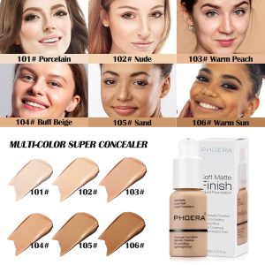 2 Stück PHOERA Foundation, Full Coverage Foundation, Concealer Flüssige Foundation Full Coverage Flawless Cream Glatte, langanhaltende Neu 30ml 24HR Matte Oil Control Concealer Make up (2 Stück 102) 14