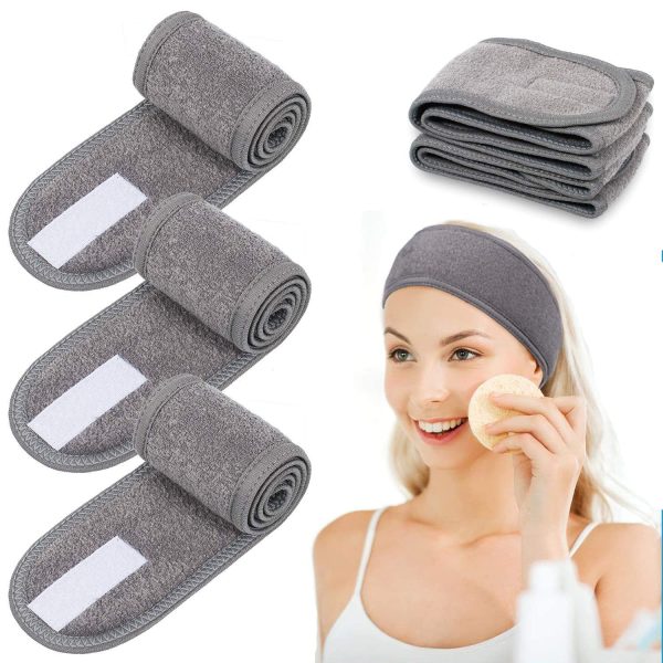 ZEACCT Kosmetik Stirnband Frottee Haarband Kosmetik Mikrofaser Haarschutzband mit für Kosmetische Behandlungen Haarschutz bei Schminken, Sport, Spa,Yoga, Waschbar 4 Stück Dunkelgrau-Grau 1