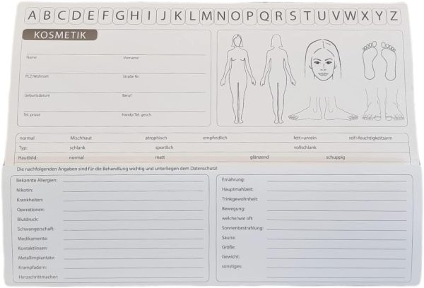 Kosmetik Karteikarten/DIN A5 Analysekarten zum aufklappen, Doppelseitig (50) 2