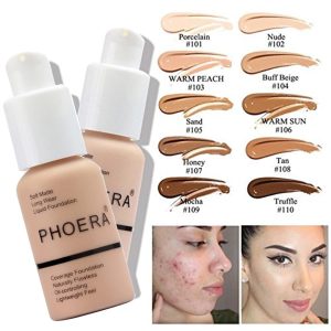 PHOERA Foundation,PHOERA Grundierung Makeup Concealer Full Coverage, Anti Aging Hydrating Serum with matte Natural lightweight Finish (2pcs- 102- Nude) 7