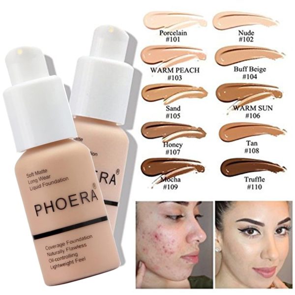 PHOERA Foundation,PHOERA Grundierung Makeup Concealer Full Coverage, Anti Aging Hydrating Serum with matte Natural lightweight Finish (2pcs- 102- Nude) 2