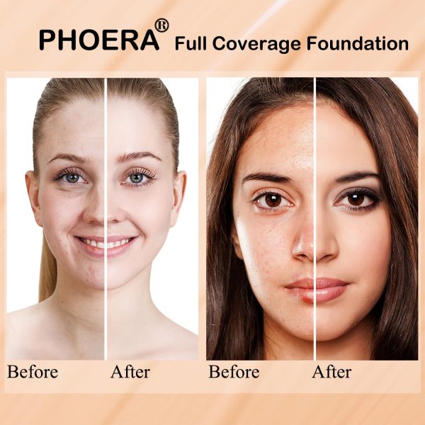 PHOERA Foundation,PHOERA Grundierung Makeup Concealer Full Coverage, Anti Aging Hydrating Serum with matte Natural lightweight Finish (2pcs- 102- Nude) 4