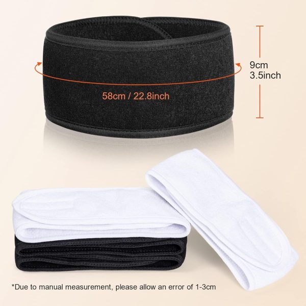 MELLIEX 4 Stück Kosmetik Haarband, Spa Stirnband Frottee Haarbänder für Make Up Sport Yoga Verstellbare Haarschutzband mit Klettverschluss(Schwarz+Weiß) 2