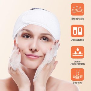 MELLIEX 4 Stück Kosmetik Haarband, Spa Stirnband Frottee Haarbänder für Make Up Sport Yoga Verstellbare Haarschutzband mit Klettverschluss(Schwarz+Weiß) 12