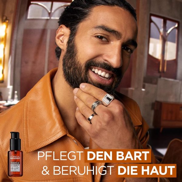 L'Oréal Men Expert XXL Bartöl für Männer, Unterstützung beim gesunden Bartwachstum, Beruhigende Bartpflege für Herren mit Zedernholzöl, Barber Club, [Amazon Exclusive], 1 x 50 ml 2