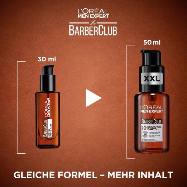 L'Oréal Men Expert XXL Bartöl für Männer, Unterstützung beim gesunden Bartwachstum, Beruhigende Bartpflege für Herren mit Zedernholzöl, Barber Club, [Amazon Exclusive], 1 x 50 ml 4