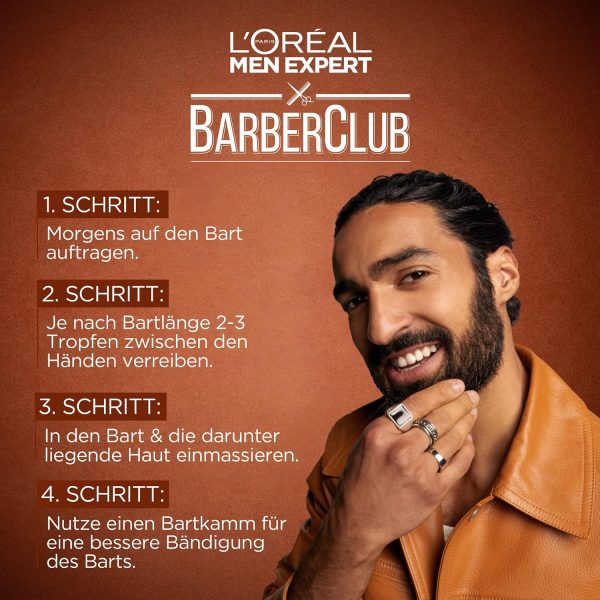 L'Oréal Men Expert XXL Bartöl für Männer, Unterstützung beim gesunden Bartwachstum, Beruhigende Bartpflege für Herren mit Zedernholzöl, Barber Club, [Amazon Exclusive], 1 x 50 ml 5