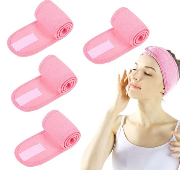 ZEACCT Kosmetik Stirnband Frottee Haarband Kosmetik Mikrofaser Haarschutzband mit für Kosmetische Behandlungen Haarschutz bei Schminken, Sport, Spa,Yoga, Waschbar 4 Stück Dunkelgrau-Rosa 1