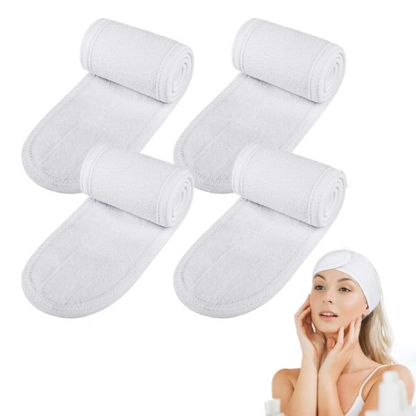 ZEACCT Kosmetik Stirnband Frottee Haarband Kosmetik Mikrofaser Haarschutzband mit für Kosmetische Behandlungen Haarschutz bei Schminken, Sport, Spa,Yoga, Waschbar 4 Stück Dunkelgrau-Weiß 1