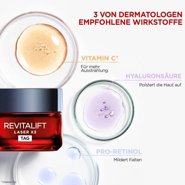 L'Oréal Paris Gesichtspflege Set, Anti-Aging Tagespflege und Nachtpflege mit 3-fach Wirkung, Mit Pro-Retinol, Hyaluron und Vitamin C, Revitalift Laser X3, 2 x 50 ml 4