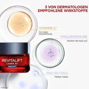 L'Oréal Paris Gesichtspflege Set, Anti-Aging Tagespflege und Nachtpflege mit 3-fach Wirkung, Mit Pro-Retinol, Hyaluron und Vitamin C, Revitalift Laser X3, 2 x 50 ml 14