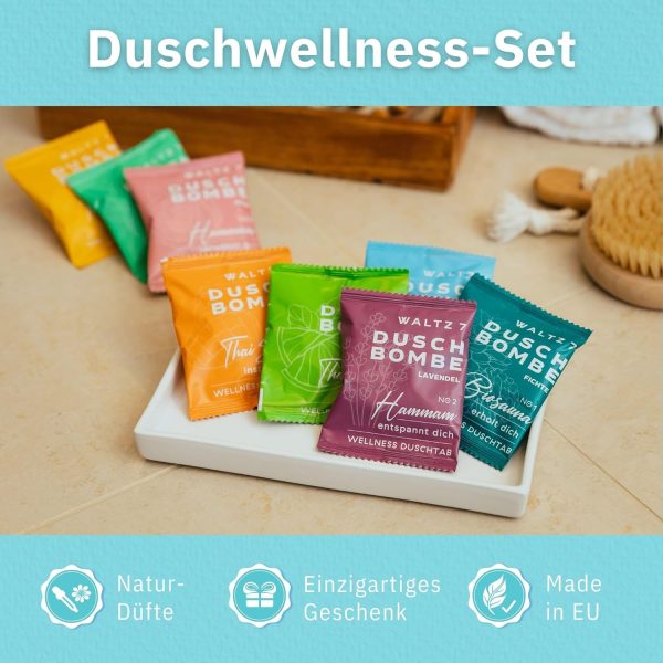 WALTZ 7 Original Duschbomben Set, 6 Stück mit 6 Düften, Qualität aus Europa, Badebomben, Badekugeln Alternative, kleines Geschenk Frauen, Freundin, Männer, Mitbringsel Gastgeschenk, Geschenkidee 2