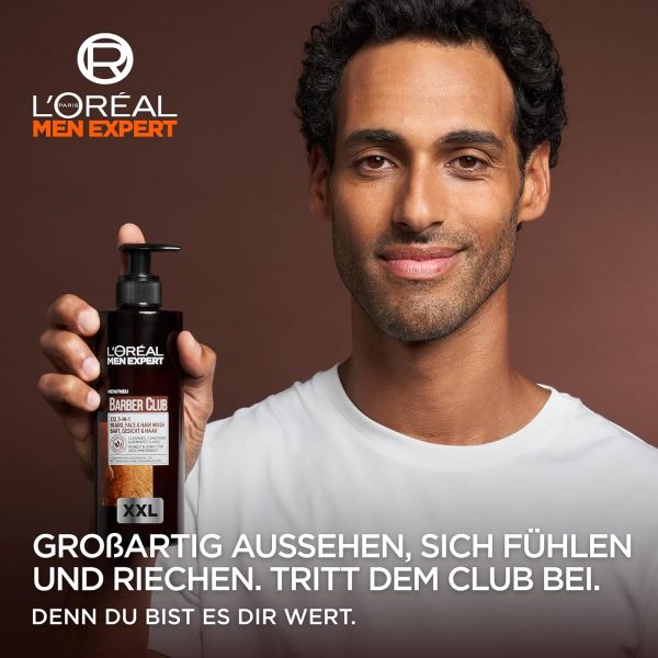 L'Oréal Men Expert XXL 3-in-1 Bartshampoo für Männer, Bartseife für Bart, Gesicht und Haar, Herren Bartpflege gegen Schuppen mit ätherischem Zedernholzöl, Barber Club, [Amazon Exclusive], 1 x 400 ml 2