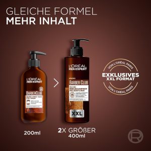 L'Oréal Men Expert XXL 3-in-1 Bartshampoo für Männer, Bartseife für Bart, Gesicht und Haar, Herren Bartpflege gegen Schuppen mit ätherischem Zedernholzöl, Barber Club, [Amazon Exclusive], 1 x 400 ml 12