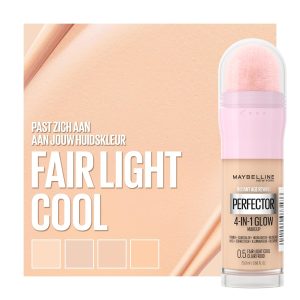 Maybelline New York 4-in-1 Make Up mit Concealer, BB Cream, Highlighter und Primer, für einen perfekten Teint, Foundation mit leichter Deckkraft, Instant Perfector Glow, Nr. 0.5 Fair Light Cool, 20 ml 10