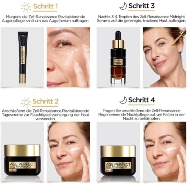 L'Oréal Paris Gesichtspflege Set, Anti-Aging Tagespflege und Nachtpflege zur Förderung der Zellregeneration, Mit Antioxidantien Formel und Vitamin E, Age Perfect Zell Renaissance, 2 x 50 ml 6