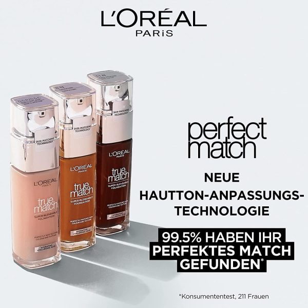 L'Oréal Paris Make up im Doppelpack, Flüssige Foundation mit Hyaluron und Aloe Vera, Perfect Match Make-Up, Nr. 1.N Ivory, 2 x 30 ml 2