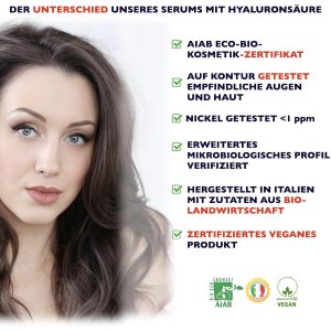 60 ml. Hochdosiertes Bio Hyaluron Serum mit Niacinamid, B5, Vitamin C und Aloe. Vegane Anti-Aging Gesichtspflege-Feuchtigkeitscreme. Hyaluronsäure serum für das Gesicht mit Anti-Falten-Wirkstoffen 14