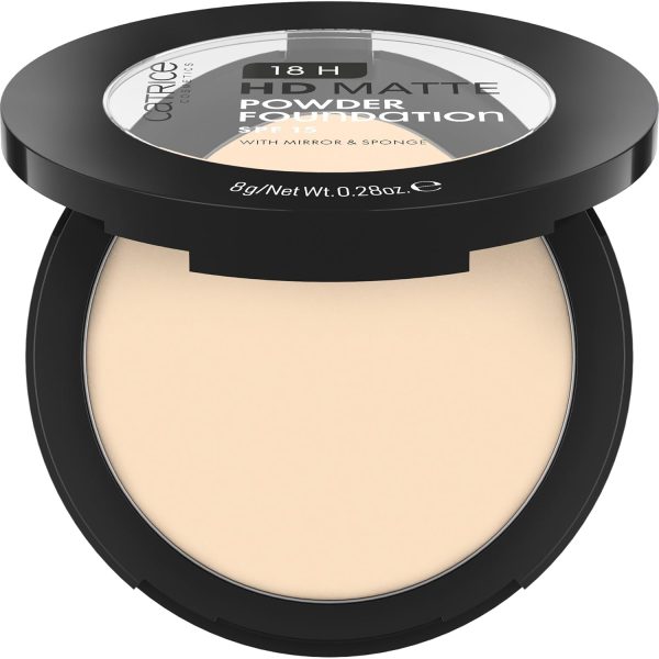 Catrice 18H HD Matte Powder Foundation, Nr. 001C, Nude, langanhaltend, mattierend, matt, für unreine Haut, vegan, ölfrei, UVA- und UVB-Filter + SPF 15, ohne Parfüm, 1er Pack (8g) 2