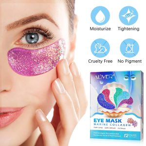 Augenmaske mit Natürlichen Marine -Kollagen & Hyaluronsäure, Eye Pads für Geschwollene Augen, Eye Patches,Anti-Aging Augenpads Gegen Augenringe Entfernen, Reduzieren Falten (12 Paar) 14