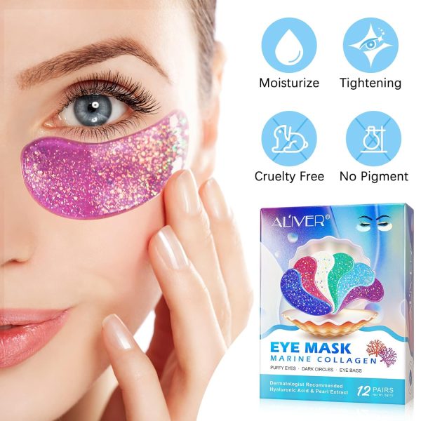 Augenmaske mit Natürlichen Marine -Kollagen & Hyaluronsäure, Eye Pads für Geschwollene Augen, Eye Patches,Anti-Aging Augenpads Gegen Augenringe Entfernen, Reduzieren Falten (12 Paar) 5