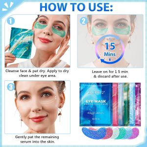 Augenmaske mit Natürlichen Marine -Kollagen & Hyaluronsäure, Eye Pads für Geschwollene Augen, Eye Patches,Anti-Aging Augenpads Gegen Augenringe Entfernen, Reduzieren Falten (12 Paar) 16