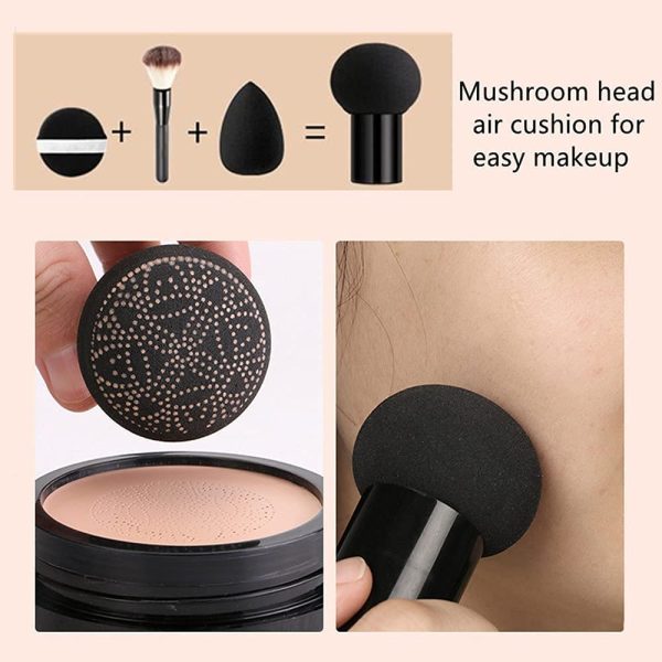 CC Cream Foundation mit Pilzkopf Air Cushion BB Cream Moisturizing Concealer Volle Deckkraft für ein makelloses Make-up Lange Haltbarkeit (Natürlich, Mittel) 2