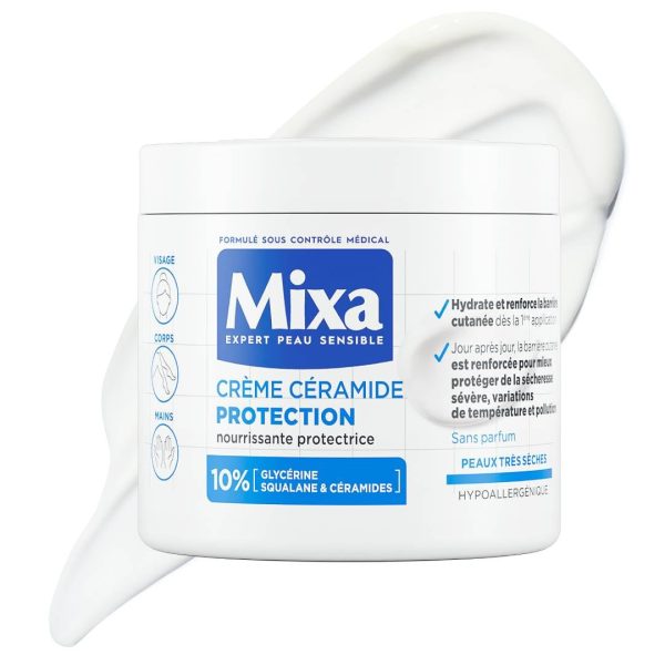 Mixa Expert Ceramid-Creme für empfindliche Haut, schützt vor starker Trockenheit, sehr trockene und empfindliche Haut, Gesicht, Körper, Hände – hypoallergen – ohne Parfüm – 400 ml 1