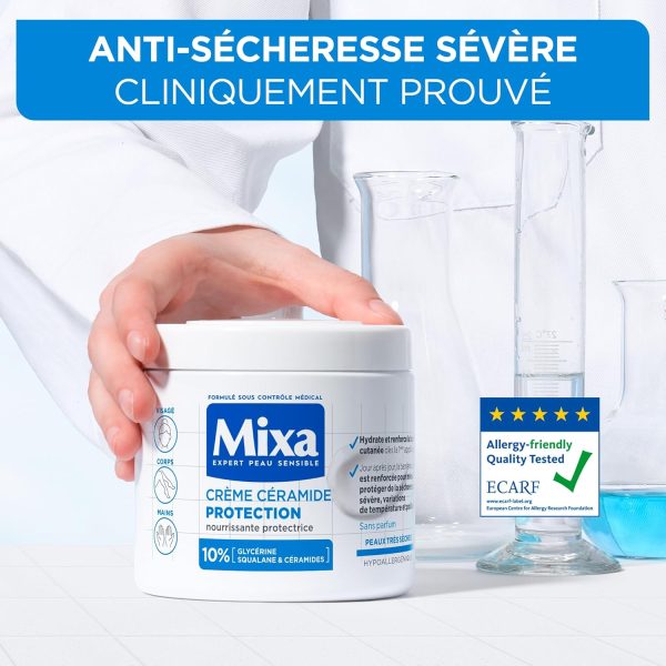 Mixa Expert Ceramid-Creme für empfindliche Haut, schützt vor starker Trockenheit, sehr trockene und empfindliche Haut, Gesicht, Körper, Hände – hypoallergen – ohne Parfüm – 400 ml 2