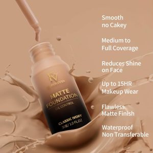 FV Langanhaltende Full Coverage Foundation,Makelloses Mattes Finish, Poren-Minimieren, Ölkontrolle, Wasserfest, Ideal für Fettige Haut,30ml 17