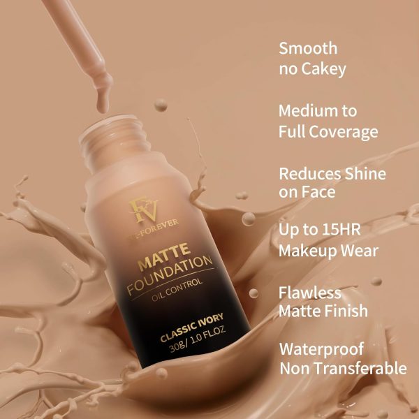 FV Langanhaltende Full Coverage Foundation,Makelloses Mattes Finish, Poren-Minimieren, Ölkontrolle, Wasserfest, Ideal für Fettige Haut,30ml 6