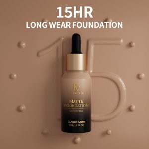 FV Langanhaltende Full Coverage Foundation,Makelloses Mattes Finish, Poren-Minimieren, Ölkontrolle, Wasserfest, Ideal für Fettige Haut,30ml 19