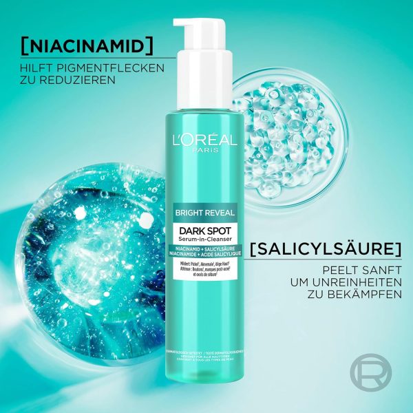 L'Oréal Paris Serum-Cleanser - Reinigt porentief gegen Pigment- & Aknemale, für einen strahlenden Teint, mit Niacinamid & Salicylsäure, Bright Reveal Dark Spot Serum-in-Cleanser, 150 ml 2