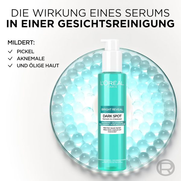 L'Oréal Paris Serum-Cleanser - Reinigt porentief gegen Pigment- & Aknemale, für einen strahlenden Teint, mit Niacinamid & Salicylsäure, Bright Reveal Dark Spot Serum-in-Cleanser, 150 ml 3