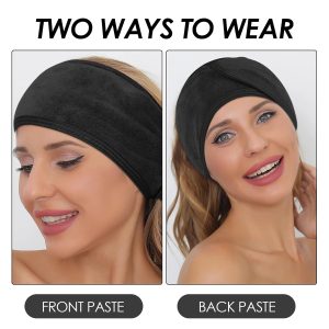 3 Stück Makeup Haarband, Verstellbares Stretch-Handtuch mit Magic Tape mit 2 Stücke Silikonpinsel, Spa Gesicht Stirnband für Schminken und Gesicht Waschen Frottee Haarband(Schwarz） 12