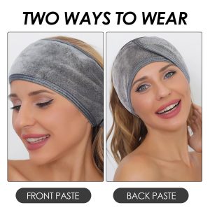 3 Stück Makeup Haarband, Verstellbares Stretch-Handtuch mit Magic Tape mit 2 Stücke Silikonpinsel, Spa Gesicht Stirnband für Schminken und Gesicht Waschen Frottee Haarband(Grau) 12