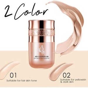 Butterfly Cushion BB Cream, Air Cushion CC Cream, Moisturizing Concealer Makeup Base Primer BB Liquid Foundation, Effectively Cover Skin Imperfections, Conceals Pores, Easy To Use (Natural color) 20