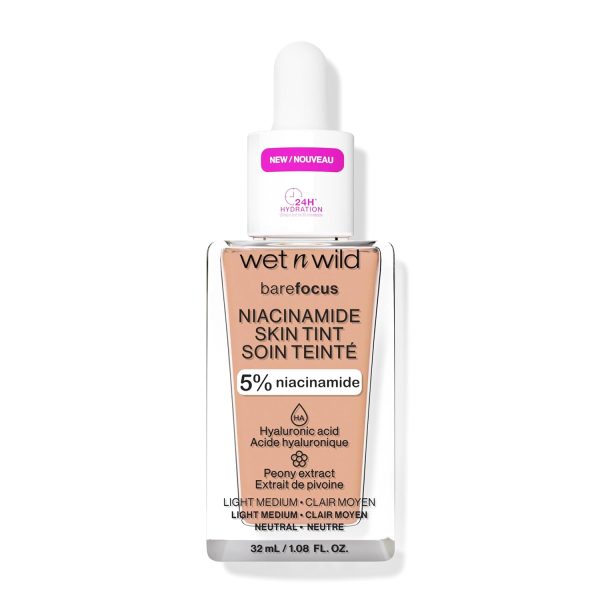 Wet n Wild Bare Focus Niacinamide Skin Tint, Leichte Foundation mit Aufbaubarer Formel, Angereichert mit Hyaluronsäure und Vitamin E für einen Strahlenden Look, Light Medium Sand 6