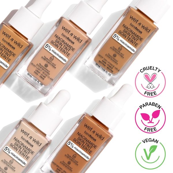 Wet n Wild Bare Focus Niacinamide Skin Tint, Leichte Foundation mit Aufbaubarer Formel, Angereichert mit Hyaluronsäure und Vitamin E für einen Strahlenden Look, Fair Beige 9