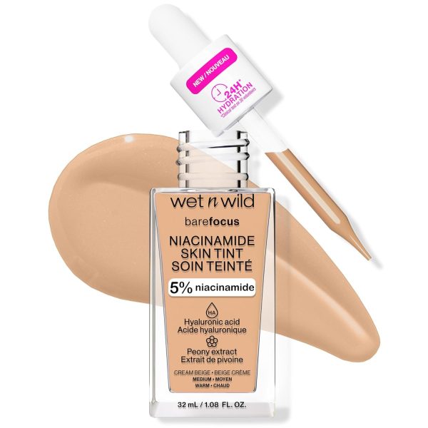 Wet n Wild Bare Focus Niacinamide Skin Tint, Leichte Foundation mit Aufbaubarer Formel, Angereichert mit Hyaluronsäure und Vitamin E für einen Strahlenden Look, Cream Beige 1