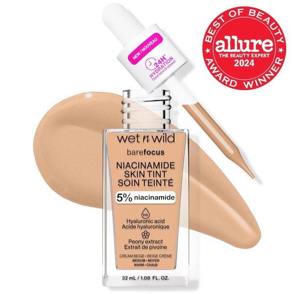 Wet n Wild Bare Focus Niacinamide Skin Tint, Leichte Foundation mit Aufbaubarer Formel, Angereichert mit Hyaluronsäure und Vitamin E für einen Strahlenden Look, Cream Beige 2