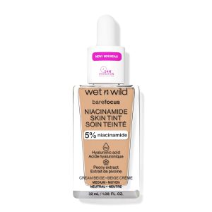 Wet n Wild Bare Focus Niacinamide Skin Tint, Leichte Foundation mit Aufbaubarer Formel, Angereichert mit Hyaluronsäure und Vitamin E für einen Strahlenden Look, Cream Beige 18