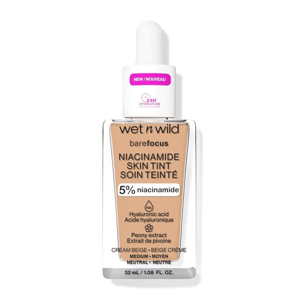 Wet n Wild Bare Focus Niacinamide Skin Tint, Leichte Foundation mit Aufbaubarer Formel, Angereichert mit Hyaluronsäure und Vitamin E für einen Strahlenden Look, Cream Beige 6