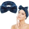 Spa Bowknot Stirnband Damen Spa Haarband Kosmetik, Coral Fleece Makeup Haarbänder Elastic, Cosmetic Stirnband Breitkrempe Korallenvlies Waschen Gesicht Kopfwickel für Dusche Hautpflege Sport(Blau) 22