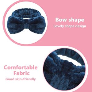 Spa Bowknot Stirnband Damen Spa Haarband Kosmetik, Coral Fleece Makeup Haarbänder Elastic, Cosmetic Stirnband Breitkrempe Korallenvlies Waschen Gesicht Kopfwickel für Dusche Hautpflege Sport(Blau) 14