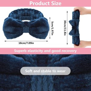 Spa Bowknot Stirnband Damen Spa Haarband Kosmetik, Coral Fleece Makeup Haarbänder Elastic, Cosmetic Stirnband Breitkrempe Korallenvlies Waschen Gesicht Kopfwickel für Dusche Hautpflege Sport(Blau) 16