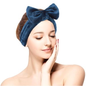 Spa Bowknot Stirnband Damen Spa Haarband Kosmetik, Coral Fleece Makeup Haarbänder Elastic, Cosmetic Stirnband Breitkrempe Korallenvlies Waschen Gesicht Kopfwickel für Dusche Hautpflege Sport(Blau) 18