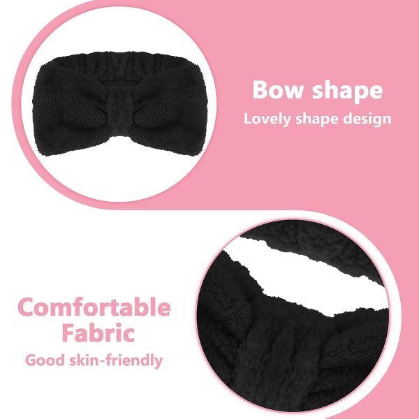 Spa Bowknot Stirnband Damen Spa Haarband Kosmetik, Coral Fleece Makeup Haarbänder Elastic, Cosmetic Stirnband Breitkrempe Korallenvlies Waschen Gesicht Kopfwickel für Dusche Hautpflege Sport(Schwarz) 6